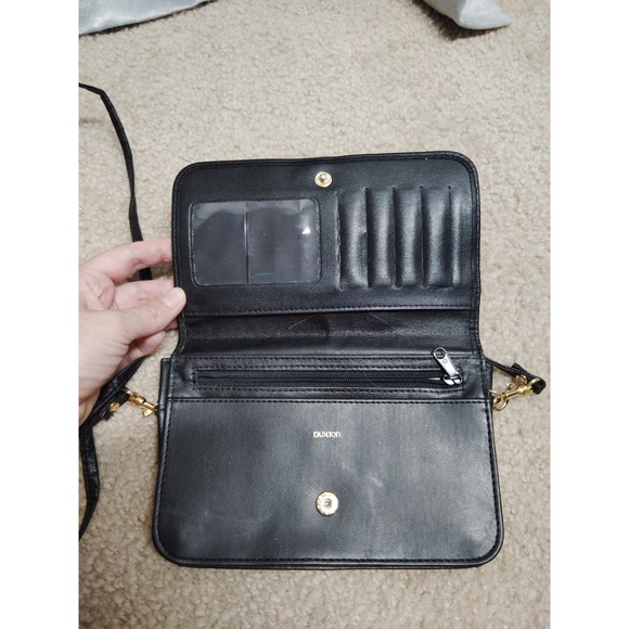 Buxton Women's Crossbody Genuine Leather Shoulder Wallet Small Purse Black - Picture 4 of 5